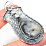 Natural Ocean Fume Agate, Topaz Gemstone 925 Sterling Silver Pendant 2.88 e9u35