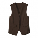 Naiste &uuml;likond, vest, &uuml;herealine V-kaelus, varrukateta dekoratiivsed taskud, kardigan, ametlik &auml;ristiil, vabaaja kontorir&otilde;ivaste vest 2XL kohv