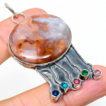Natural Laguna Lace Agate,Diopside Stone 925 Sterling Silver Pendant 2.44 g5k96