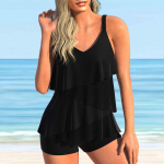 Naiste ujumisriided Tankini 2-osaline ujumistrikoo, sinine lootoseleheline gradienttr&uuml;kiga supluskost&uuml;&uuml;mid 3XL