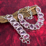 Roosad Kunziidi Kivist Ehted, 925 Prooviga T&auml;is Sterling H&otilde;bedast Ehted, K&auml;sit&ouml;&ouml;na Valmistatud Kaelakee ja K&auml;ev&otilde;ru Ehtekomplekt Naistele. Vinge ehtekomplekt talle Adjustable With 8"-18" roosa