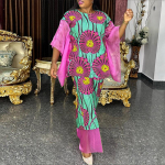 Naiste suures suuruses &uuml;mara kaelusega, l&uuml;hikeste varrukatega tr&uuml;kitud topid ja seelikud, &uuml;likonnad 5XL roosa