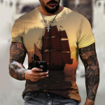 Vintage Meeste T-s&auml;rgid 3D-tr&uuml;kiga Pirate Ship Crew Kaelusega l&uuml;hikeste varrukatega T-s&auml;rk meestele Suurem&otilde;&otilde;dulised topsid T-s&auml;rk Homme Camiseta 3XL