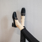 Paks kontsaga &uuml;hed kingad Naiste Suvi Uued Madala suuga Ruudukujulise ninaga Keskmise kontsaga Briti V&auml;ikesed Nahast Kingad &Otilde;rn Haldjas K&otilde;rged kontsad Naiste 41 must