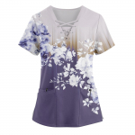 Suures suuruses tr&uuml;kitud Scrub t&ouml;&ouml;vormi topid naiste risti V-kaelusega tr&uuml;kitud l&uuml;hikeste varrukatega T-s&auml;rgid Taskutega t&ouml;&ouml;riiete T-s&auml;rk XXL lilla