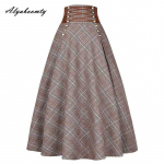 Inglismaa stiil s&uuml;gistalv naiste midivillane seelik k&otilde;rge v&ouml;&ouml;kohaga side Paks soe ruuduline A-joon elegantsed villased seelikud naistele S