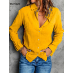 Elegantne naiste rev&auml;&auml;riga pikkade varrukatega s&auml;rk Solid Casual Plus Size puuvillane linane pluus M must