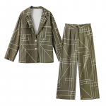 Triibuline s&auml;rgip&uuml;kste komplekt Naiste vabaaja pikkade varrukatega lahtik&auml;iva kraega bleiser + laia s&auml;&auml;rega p&uuml;ksid, avar &uuml;likond t&ouml;&ouml;le s&otilde;itmiseks kontorisse Daami suvi, s&uuml;gis, uus mood S