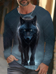 Meeste T-s&auml;rgid Vintage Animal Wolf pikkade varrukatega Topid S&uuml;gisene dressipluus Graafiline vabaaja Hip Hop Mood Riietus O-kaelusega T-s&auml;rgid S