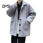 Meeste villane mantel rev, pikkade varrukatega, &uuml;herealine tuulejakk, &uuml;hev&auml;rviline, vaba sobivusega keskmise pikkusega mantel, taskutega pidulik riietus M hall