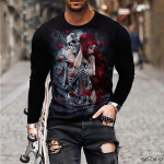 Meeste kevad-s&uuml;gis T-s&auml;rk &Uuml;mara kaelusega pikkade varrukatega meeste spordir&otilde;ivad, suures suuruses vintage 3D-printeriga pullover S