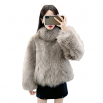 Auutmn Winter Lady Cardigan Mantel Karvane Palus Stand krae Soojust hoidev Pikad Varrukad Paksendatud L&uuml;hike T&uuml;&uuml;p &Uuml;hev&auml;rviline Kunstkarusnahast jope S beež