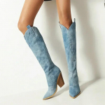 Sinu parim mood Denim L&auml;&auml;ne stiilis Naiste P&otilde;lve-Reie K&otilde;rged Saapad Uued 2024 S&uuml;gis Talv K&otilde;rge Kontsaga Cowboy Pikad Saapad Suurus 43 Libistatavad Naiste Kingad 35 sinine