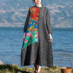 Naiste puuvillane linane tr&uuml;kis Patchwork vintage mantlid S&uuml;gises hiina stiilis &uuml;heksa veerandvarrukatega lahtised mantlid One Size must