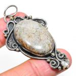 Natural Fossil Coral,White Topaz Gemstone 925 Sterling Silver Pendant 2.68 a7l41