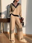 Must vintage heegeldatud silmkoeline kampsun, kost&uuml;&uuml;m, naine s&uuml;gistalv, elegantne tr&uuml;kkimine laia s&auml;&auml;rega p&uuml;kste komplektid prantsuse moe 2 osaga komplektid S must