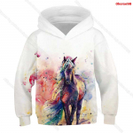 3D-print Hobune Kapuutsiga Pusa S&uuml;gis Talv Lapsed Poisid T&uuml;drukud Loomad Pusad Harajuku V&auml;ikelapse Spordikost&uuml;&uuml;m Laste &Uuml;kssarvik Pullover 150