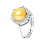 PERLINEA - Bague V&eacute;ritable Perle de Culture d'Eau Douce Bouton 8-9 mm Gold - Taille R&eacute;glable - Argent 925 - Bijou Femme 54 white
