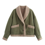 Naine Vintage jakk fliisist tasku vabaaja pikkade varrukatega naiste mantel S&uuml;gisene soe paks High Street elegantne &uuml;ler&otilde;ivas &scaron;ikk M armee roheline v&auml;rv