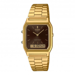 Casio Vintage Analoog-Digitaalne Kuldne Toon Roostevabast Terasest Pruun T&auml;hikuga Kvarts AQ-230GA-5A Unisex K&auml;ekell pruun