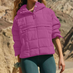 Tepitud jakid naistele Kerge pikkade varrukatega n&ouml;&ouml;pidega sulejope Soe talvemantel taskutega &uuml;ler&otilde;ivad S kuum roosa v&auml;rv