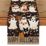 Halloweeni lauajooksja Pumpkin Ghost Pattern Linane pestav &otilde;uduslaudlina must