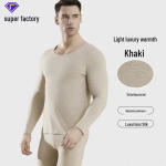 Meeste Saksa villane termopesukomplekt ka&scaron;miiri ja siidiga &ndash; paks &otilde;mblusteta aluskiht s&uuml;giseks ja talveks Suit, 3XL khaki