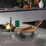 Wok Pan Stir Fry 24cm Cooking Multipurpose Sturdy Nonstick Easy to Clean with Wooden Lid