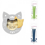 Kit pour biscuit en relief Chat + 2 Stylos au chocolat vert clair et bleu nuit
