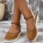 Naiste Colorblock platvormiga sandaalid pahkluu pandla rihm Mugavad Slingback kingad Mitmek&uuml;lgsed kinnise varbaga kiilukingad 38 pruun