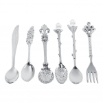 6 tk/komplekt Vintage Royal Style metallist mini kohvilusikad ja kahvlid k&ouml;&ouml;gipuuviljatarvikud h&otilde;bedased h&otilde;be