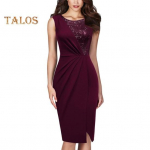 Naiste litritega bodycon kleit varrukateta &uuml;mara kaelusega midi kleit l&otilde;hestatud volditud &otilde;htukleit kokteilipeoks S