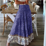 Naiste Mood Plus Size 5XL seelikud Suvine Boho pikk seelik Lilletr&uuml;kiga kortsudega seelik XXXL sinine
