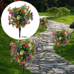 Artificial Violet Flower Topiary Ball Greenery Shrubs Height 15.75 inch Garden Stake for