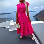 Valge pitsiga &otilde;mblustega v&auml;ljal&otilde;igetega pikk kleit naistele suvine tikandiga maksikleit vintage varrukateta k&otilde;rge v&ouml;&ouml;kohaga s&auml;rk kleit femme L roosa punane v&auml;rv