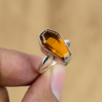 925 Sterling H&otilde;be Looduslik Tsitriin Elegantne KIRST T&otilde;otuse Etniline S&otilde;rmus Suurus 7.75 No