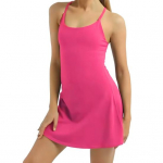 Naiste varrukateta tenniskleit l&uuml;hikeste p&uuml;kste ja taskutega, spagetirihmadega, racerback l&otilde;ikega minikleit, treeningkleidid golfile, jooksmisele S roosa punane v&auml;rv