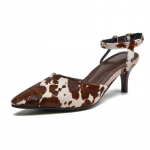 Naiste sandaalid Ehtsast nahast Suvised Naiste Keskmise kontsaga Hobusenahast Leopardi mustriga Naiste sandaalid Suur suurus Terava ninaga 39