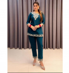 India naiste disainerpuuvillane Chikenkari stiilis n&ouml;&ouml;ridega komplekt peokleit Bollywood Kurti M sinine