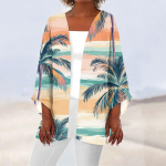 Naiste vabaajamood Beach Ocean Tree Print Kerge keskmise pikkusega jope kardigan XL