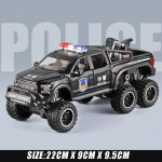 M&otilde;&otilde;tkava 1/24 Raptor F150 politseiauto mudel Sulamist metallkere Maastikuauto Kaunistused Heliga ja valgusega Tagasit&otilde;mmatav m&auml;nguasi Poisi s&uuml;nnip&auml;evakink must