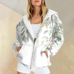 Naiste vabaajamood Foral-tr&uuml;kiga pikkade varrukatega pullover kapuutsid T&otilde;mblukuga kampsunid mantel L