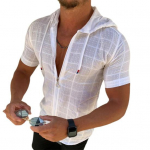 Meeste l&uuml;hikeste varrukatega T-s&auml;rk Kapuutsiga lukuga Plaid Print Suvine T-s&auml;rk Streetwear XL valge