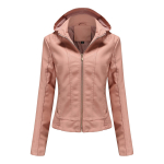 S&uuml;gis- ja talvine kapuutsiga nahkjakk naistele eemaldatava kapuutsiga pluss sametnahkjakk Slim Fit mantel 2XL roosa