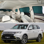 Mitsubishi Outlander 2016 v&auml;ljat&otilde;mmatav p&auml;ikesekate: Soojusisolatsiooniga pimendavad kardinad k&uuml;lgakendele Black with plastic track, 5 windows
