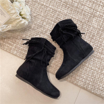 Naiste L&uuml;hikesed Saapad Uued Vintage Suede Vabaaja Pahkluu Saapad Naistele &Uuml;hev&auml;rvilised Tutt Flat Bottom Naiste Kingad Botas Mujer 39 must