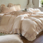 Prantsuse printsessi stiilis pitsiliste volangidega pulmakomplekt pestud puuvillast pehme tekikott voodilina/kummiga voodilina padjap&uuml;&uuml;rid 4 tk Fitted Bed Sheet&King size 4 pcs khaki