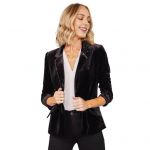 Naiste sametist bleiser, kroogitud 3/4 varrukatega, rev&auml;&auml;riga, eest lahtine kardigan, daamide kontori &auml;ripintsak, l&uuml;hike kost&uuml;&uuml;mijakk XL