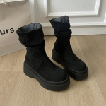 Vintage platvormiga paksude kontsadega naiste western-pahkluusaapad Moodsad tutiga slip-on kingad S&uuml;gis-talvised naiste paksud l&uuml;hikesed saapad 35 must