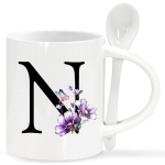 1 tk, Letter Flower AZ kohvikruusid kontorisse ja koju, s&uuml;nnip&auml;evakingitused naistele, p&uuml;hadekingitus, 11 untsi keraamiline kohvikruus lusikaga 11OZ